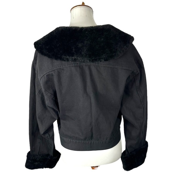 Tamorak Marie Black Denim Faux Fur Collar & Cuff Penny Lane Jacket Size Medium - Picture 5 of 5